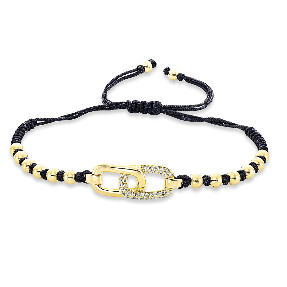 Armband 18 kt GG, black cord strap,gold ball