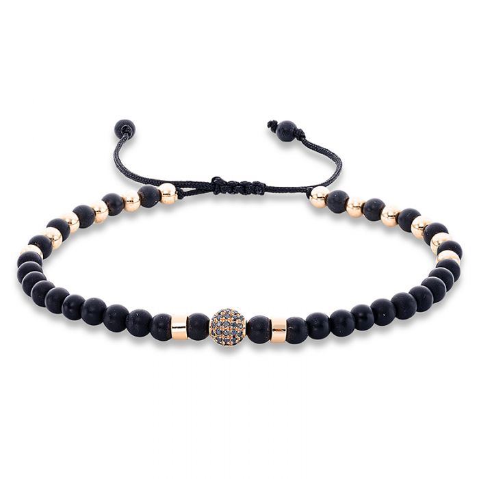 Armband 18 kt RG, black cord strap,gold ball